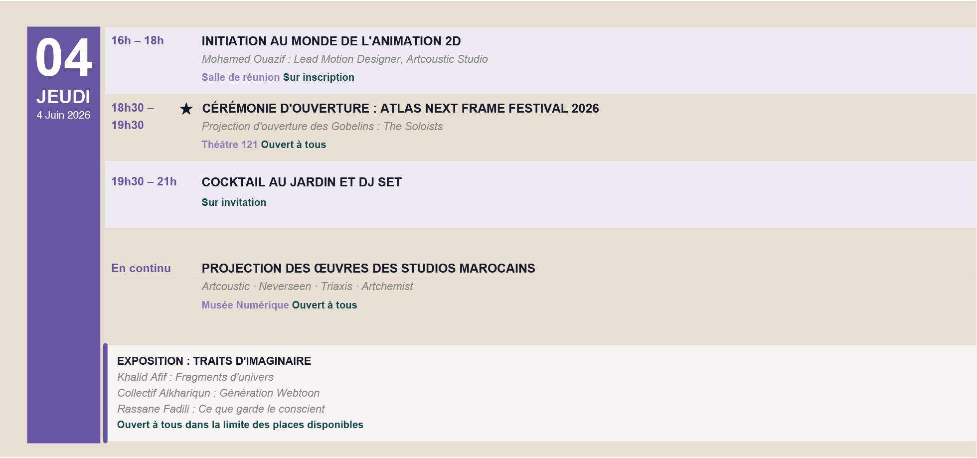 Programme du jour 1